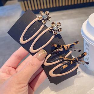 超好看 侧边夹发卡复古豹纹花朵水钻发夹韩系小众氛围刘海夹侧边