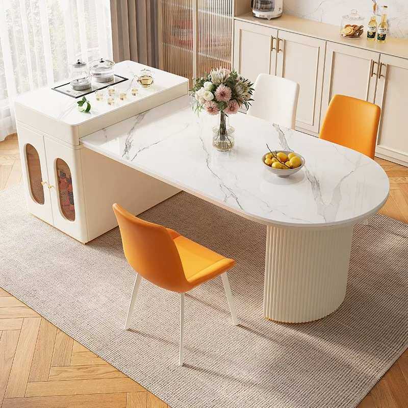 奶油风可伸缩岩板岛台餐桌茶台一体桌套装家用小户型实木餐桌组合,住宅家具,岛台,淘宝优惠券,粉丝福利购,淘宝优惠卷