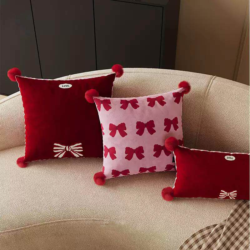 粉红蝴蝶结抱枕卧室床头枕办公室椅靠枕客厅沙发靠枕可拆卸新婚枕