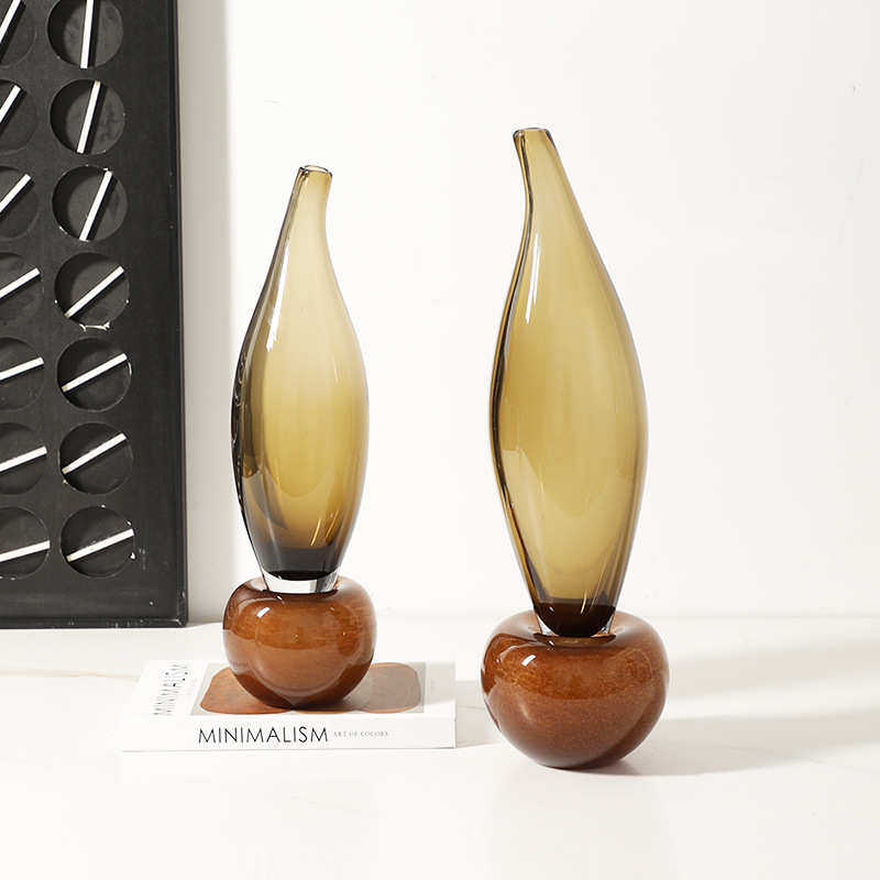 现代轻奢手工玻璃撞色麦穗花瓶样板间别墅餐厅酒柜高级感家居摆件