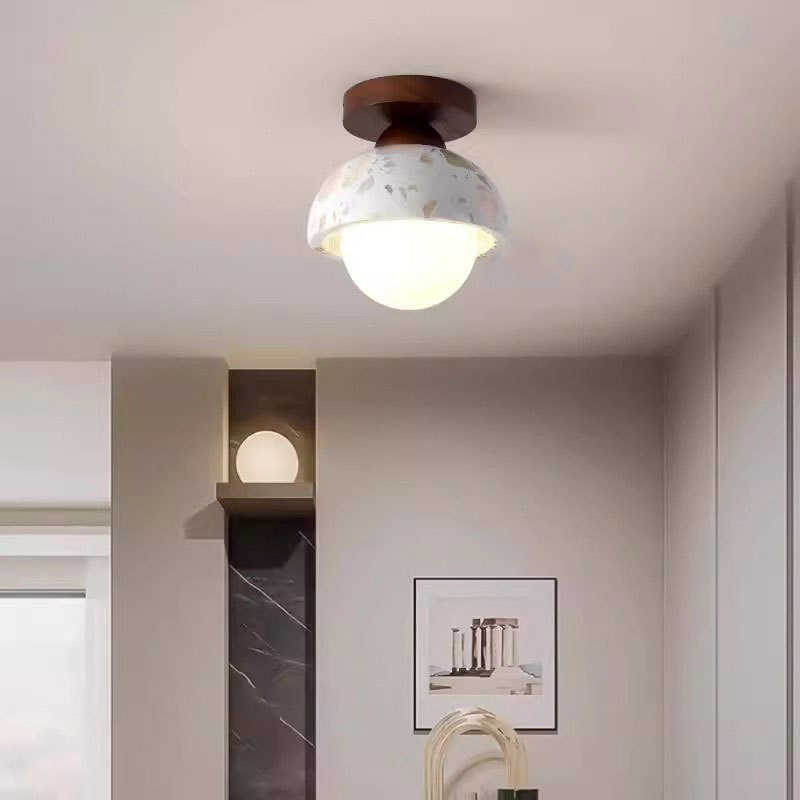 日式侘寂风吸顶灯复古原木色中古水磨石灯入户走廊过道玄关阳台灯