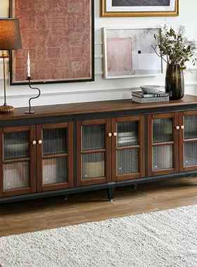 美式复古实木电视柜家用收纳储物柜一体黑色法式客厅高级电视机柜