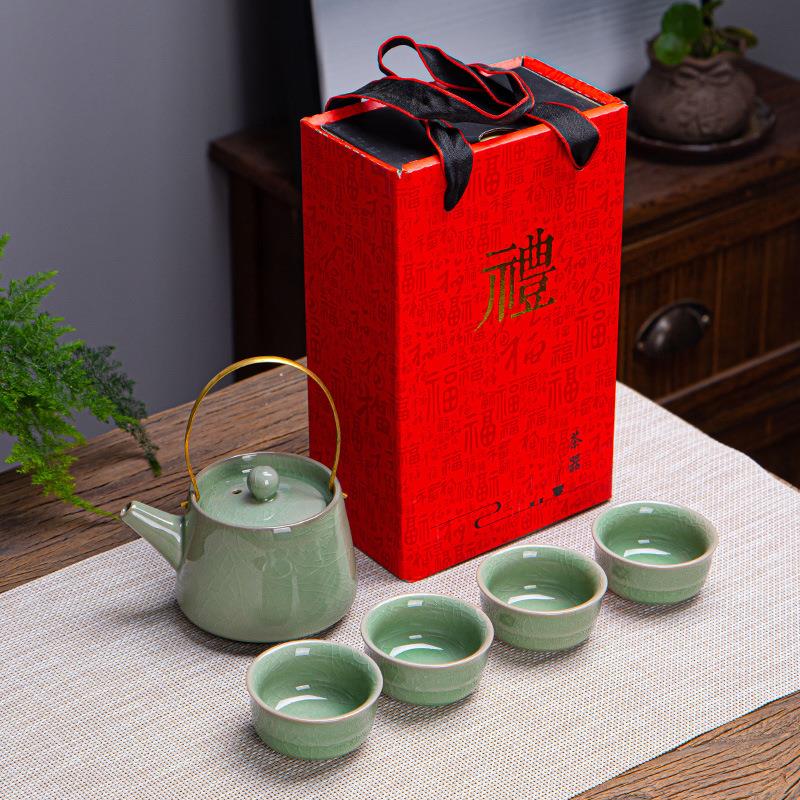 一壶四杯功夫茶具泡茶壶简约家用会客小套陶瓷便携茶具套装宿舍