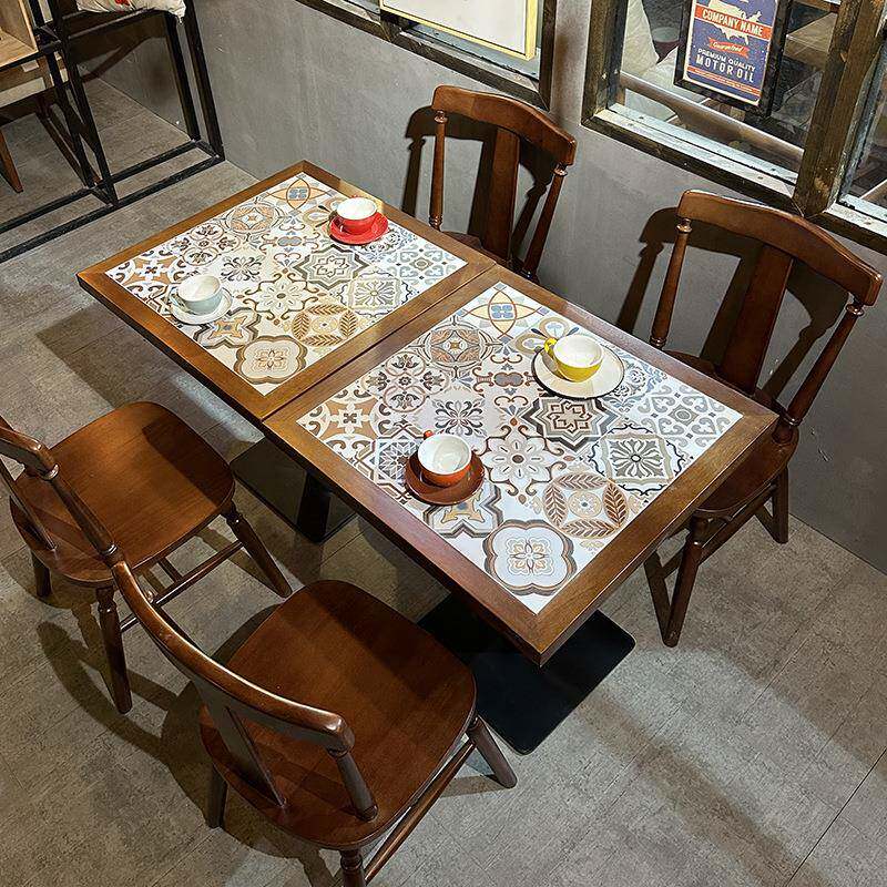 美式工业风咖啡厅实木椅组火吧锅店岩板桌方/桌西餐厅酒复古店合
