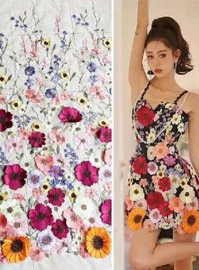 3D Multicolored Floral Embroidered Cloth Mesh Lace Dress