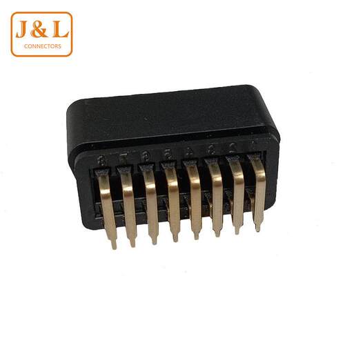 OBD2 16P汽车连接器 90度镀金正向弯针公头 12V汽车诊断插头