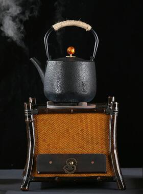 复古竹编紫竹煤炭电陶炉围炉煮茶炉可拆卸家用室内炭炉烤火炉子