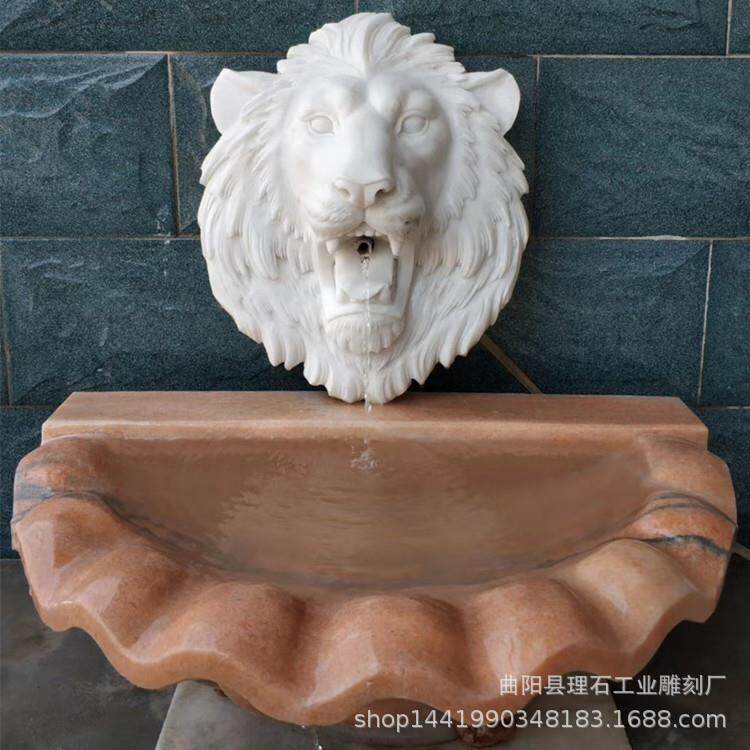厂家直供 石雕喷水兽头 大理石虎头兽头散水盆装饰摆件