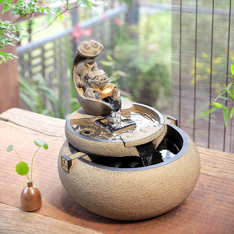 福虎生财桌面流水器喷泉摆饰 客厅创意水景彷古铜色财源滚滚
