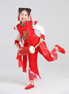 高档新款儿童塞腰鼓服北红色陕安北民族服装男女西歌民学生阿宝演