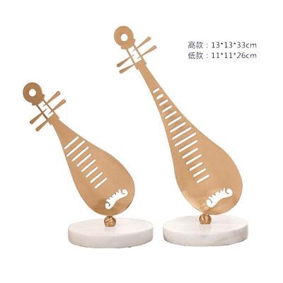 金色琵琶摆件新中式样板房桌面玄关柜类橱窗软装设计家具展厅