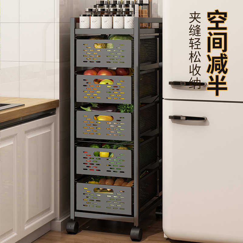 旁边蔬菜收纳物冰箱置厨房窄柜篮箱不锈钢夹缝落地筐储bg54抽屉式