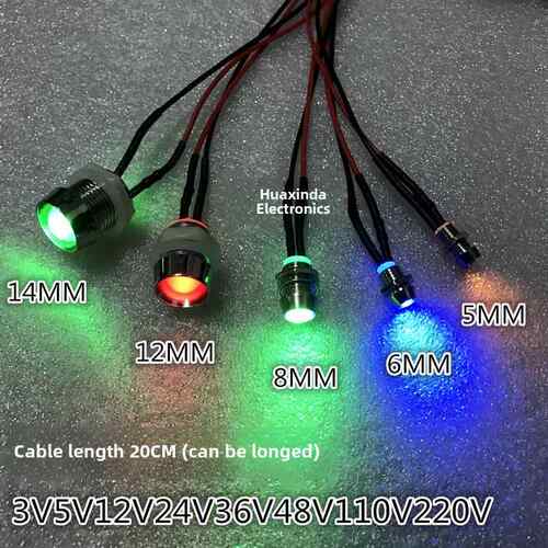 裸眼5Mm6Mm8Mm12Mm14Mm微型指示灯面板信号灯带电缆3V5V12V24V220