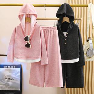 girls casual sportswear set hooded top mock twopiece inner