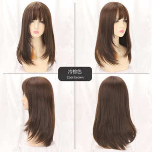 长发假发升级全直发发套弹力网自然 齐肩修中长颜头套女锁骨式