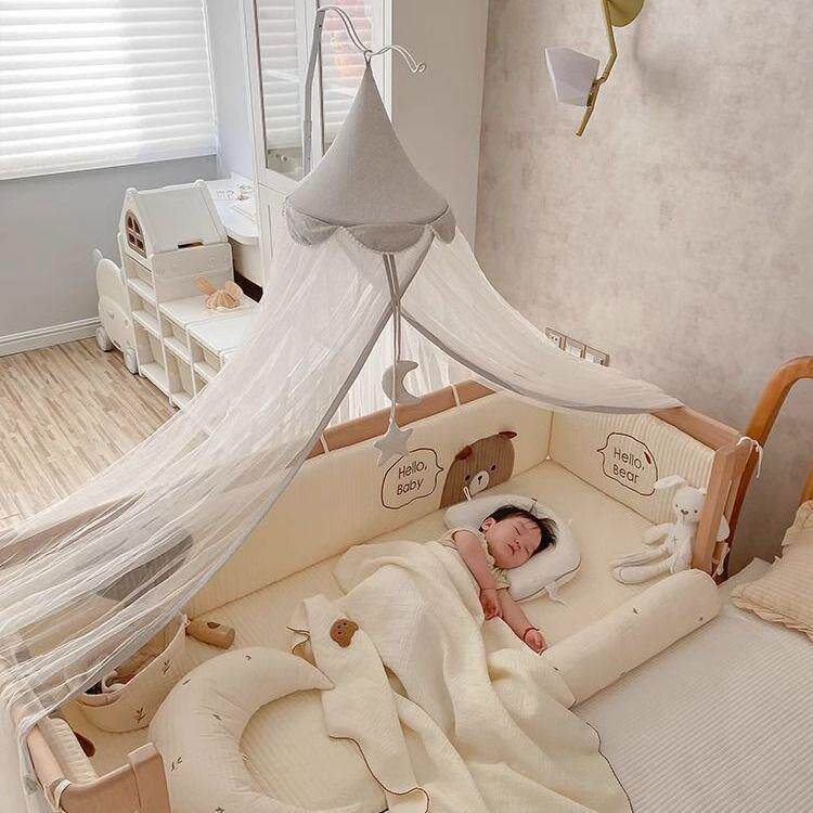 婴儿床蚊帐全罩式通用宝宝防蚊罩儿童拼接床专用遮光防摔床幔支架