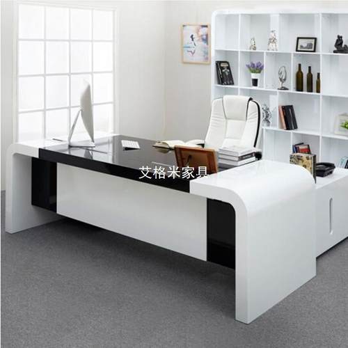 白色老板公桌现代简油漆总裁桌总经理办桌椅烤漆大约班台办公DK16