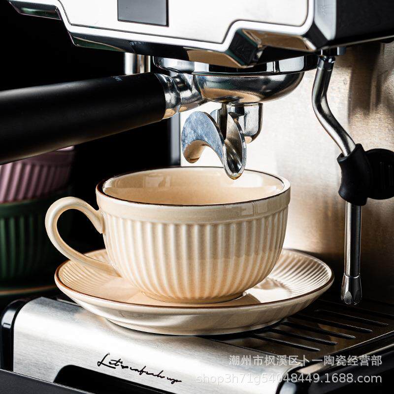 跨境欧式奢华咖啡杯拿铁杯拉花杯色釉陶瓷杯碟套装简约马克杯礼品