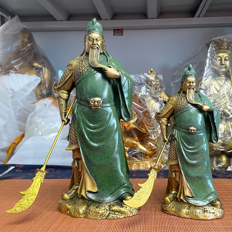 纯铜绿袍关公神像武圣铜像摆件招财黄铜武财神关羽客厅开业关二爷
