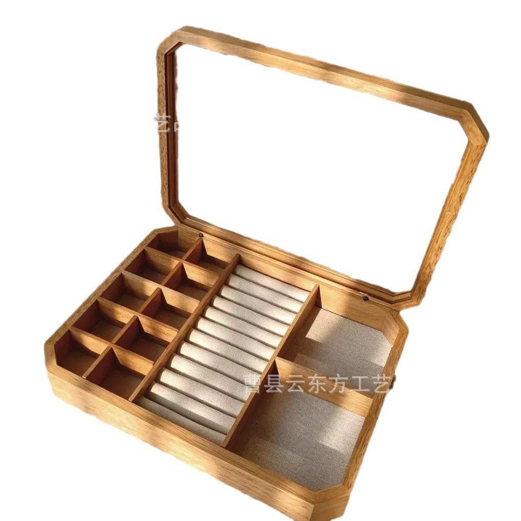 复古首饰盒珠宝橡木展示收纳盒饰品货盘道具实木整理盒珠宝盒