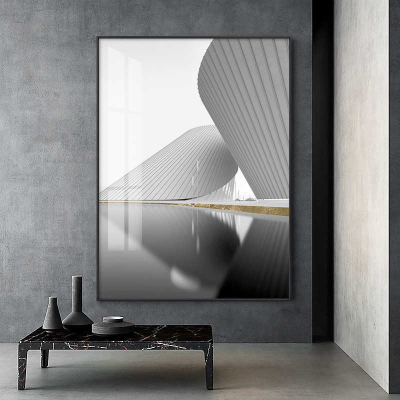大幅轻奢黑白灰北欧装饰画意式现代简约建筑风格挂画客餐厅玄关画图片