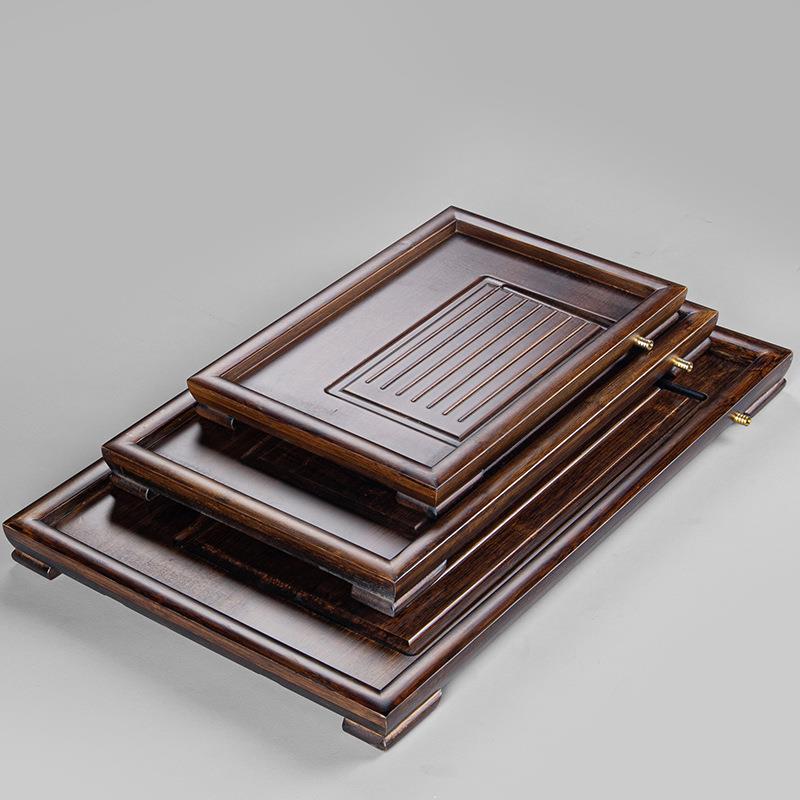 竹制茶盘胡桃色平板茶台日式长方形干泡盘简易排水茶海竹茶盘
