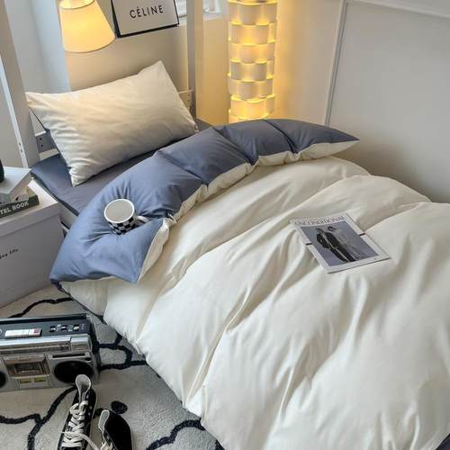 简约学生宿舍床上三件套被子全套一整套床上用品水洗棉被褥四件套