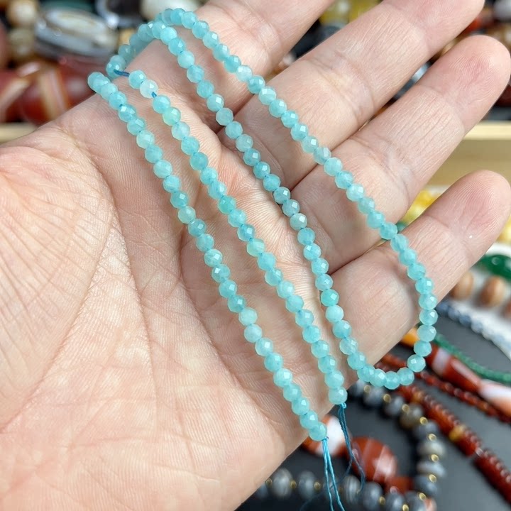 3mm天然天河石刻面一条38厘米长