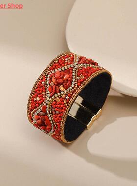 波西米亚覆古女手镯朋克风格全水钻H