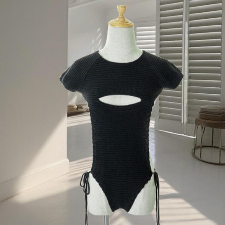 chest backless back sweater open knitted open one-piece