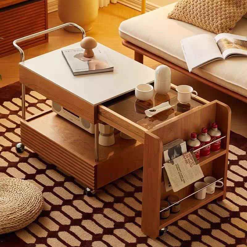 实木客厅移动小桌子茶几日式家用茶水茶柜沙发围炉岩板煮茶茶桌