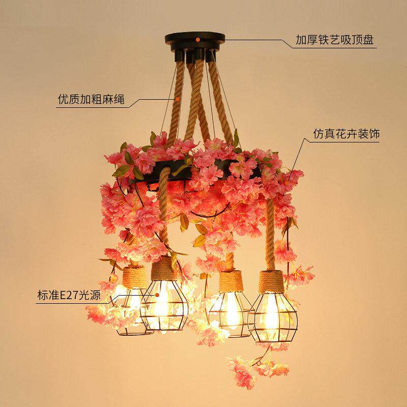 厂家复古胡桃植物麻绳吊灯工业风创意餐厅奶茶咖啡店烧烤店网咖灯