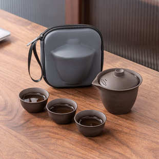 快客杯一壶三杯茶壶茶杯便携简约功夫紫砂户外泡茶器 旅行茶具套装