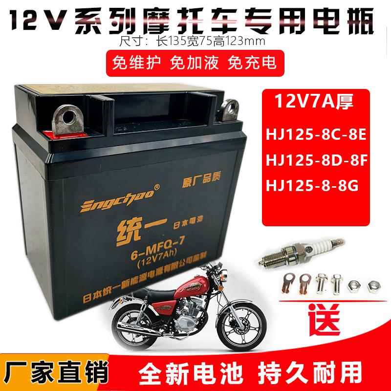 适用豪爵HJ125-8/8C/8D/8E/8G/8F太子摩托车电瓶干蓄电池免12V7A
