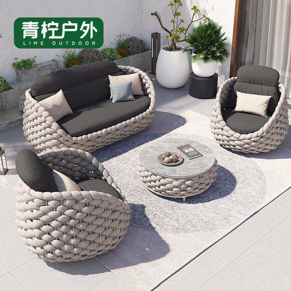 户外沙发庭院别墅阳台藤椅茶几家具露天防水防晒休闲藤编沙发组合