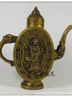 仿古纯铜仕女壶摆件古玩收藏铜器龙头水壶茶壶家居装饰工艺礼品