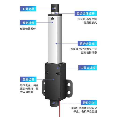 迷你电动推杆伸缩杆12/24v微型直流往复电机直线行程升降杆HT200