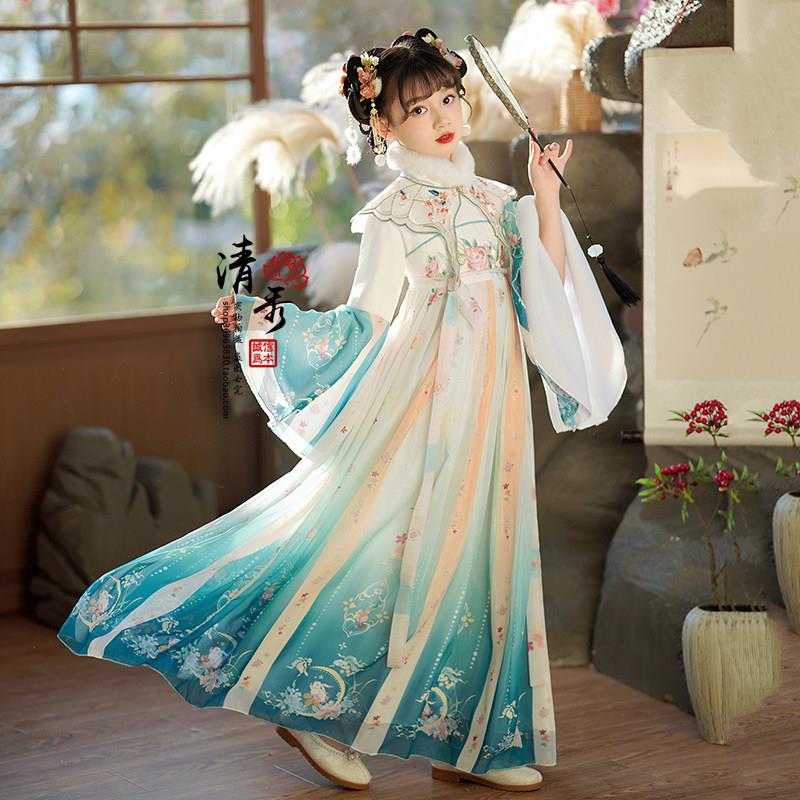 女童汉服秋冬款新款儿童古装襦裙超仙中国风冬装拜年服表演服古筝