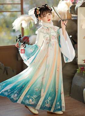女童汉服秋冬款新款儿童古装襦裙超仙中国风冬装拜年服表演服古筝