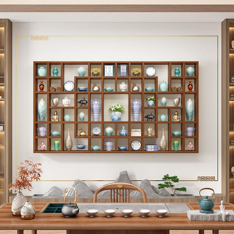 墙上壁挂置物架茶杯格子架博古架茶具架茶壶茶叶展示架茶具多宝阁