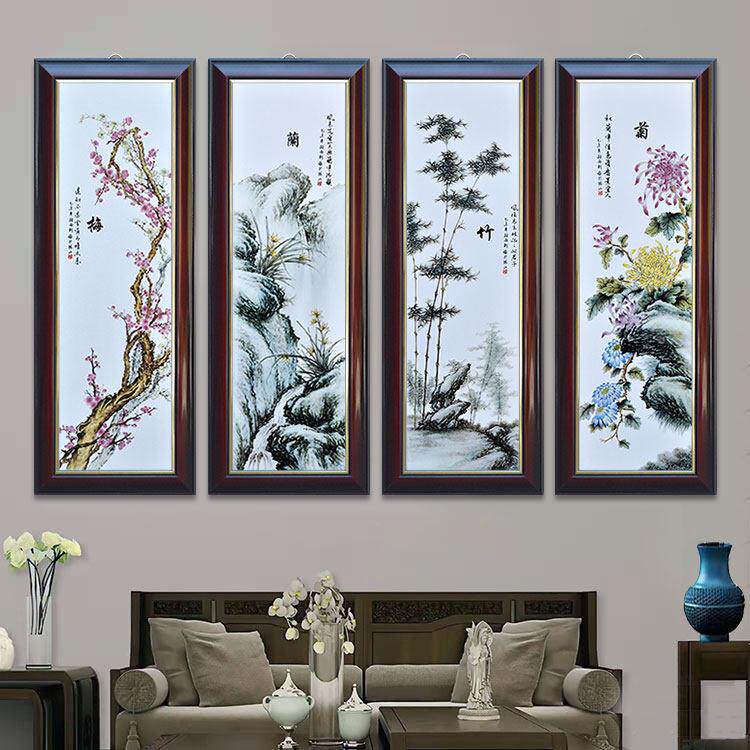 新中式瓷板画 画梅兰竹菊陶瓷壁画 画手绘墙画 画玄关挂画 画客厅