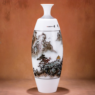 重工山水花瓶 湖南省工艺美术师谭锐纯手绘孤品花瓶现代高端摆件
