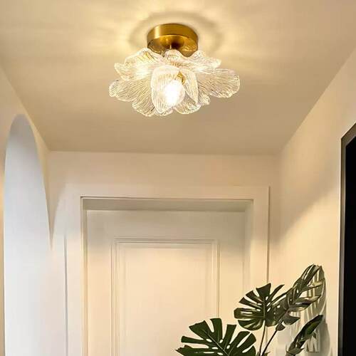 法式玻璃吊灯餐厅轻奢创意床头水晶花朵小吊灯走廊过道入户玄关灯