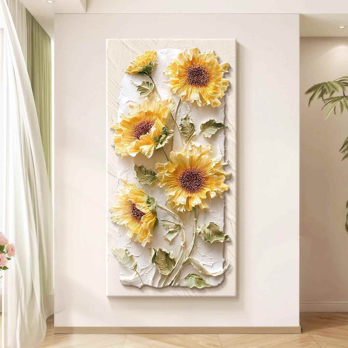 原木奶油风玄关装饰画入户正对门高级壁画法式向日葵走廊过道挂画