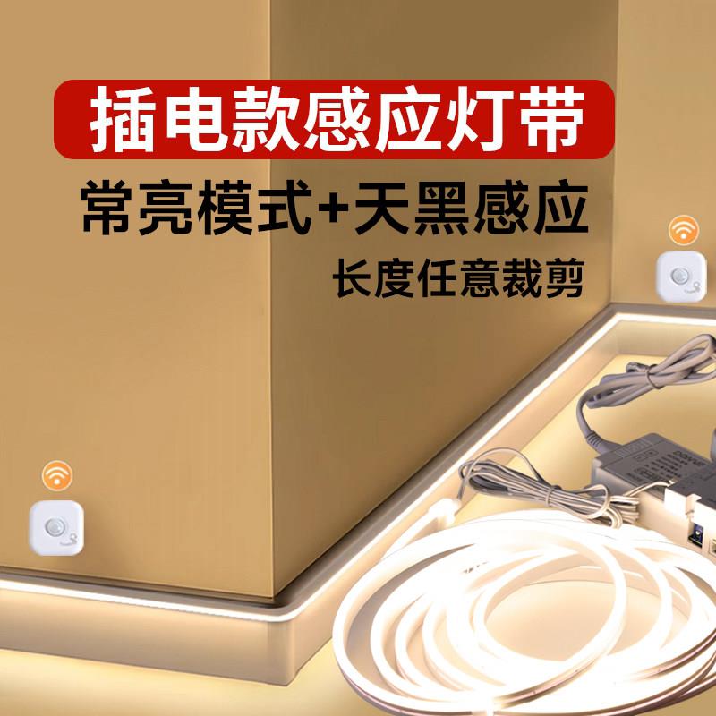 人体感应灯带夜间自动感应人来即亮楼梯楼道插电无线感应灯条自粘