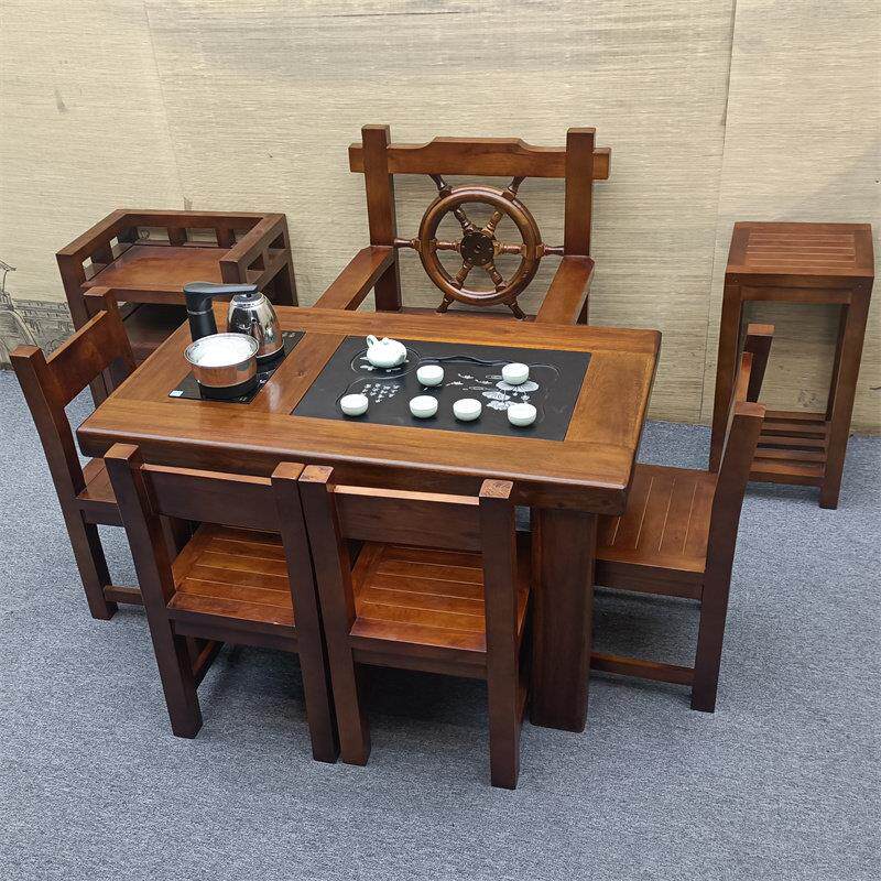 老船木茶桌椅组合小型客厅办公室阳台茶几纯实木功夫茶台中式家俱