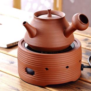 朱泥紫砂砂铫壶侧把壶茶壶陶瓷煮茶壶煮茶炉烧水壶电陶炉煮茶器