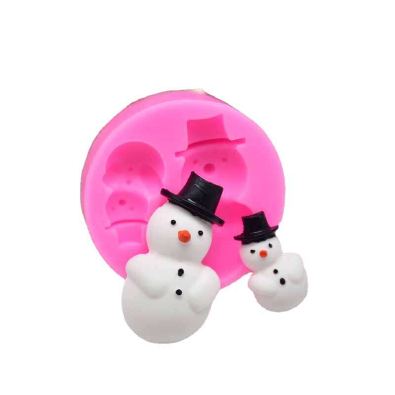 两孔可爱圣诞雪人造型硅胶模具 diy蛋糕巧克力翻糖装饰烘焙模具