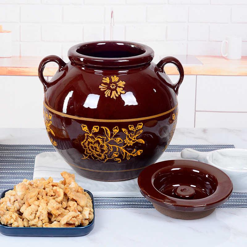 猪油罐油坛耐高温带盖子熬装储放罐子老式家用陶瓷厨房大容量土陶