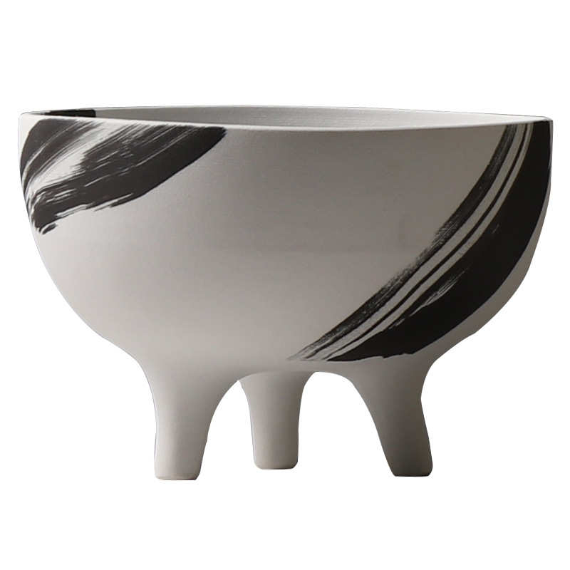 现代简约水墨陶瓷三足花盆样板房创意插花花器茶几餐桌工艺品摆件